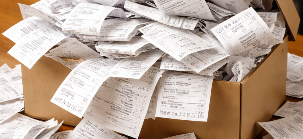 A box overflowing with receipts