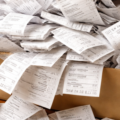 A box overflowing with receipts